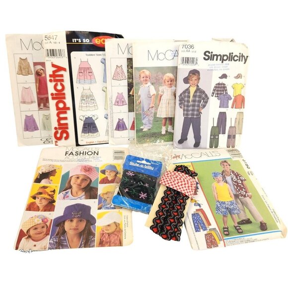 Vintage Lot Of 7 McCall’s & Simplicity Sewing Patterns Toddlers & Accessories Ha - Picture 1 of 7